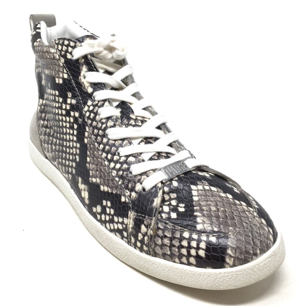 PAIGE Annie Women's Size 8.5 Snake Black/Gray Embossed Mid Top Leather Sneakers